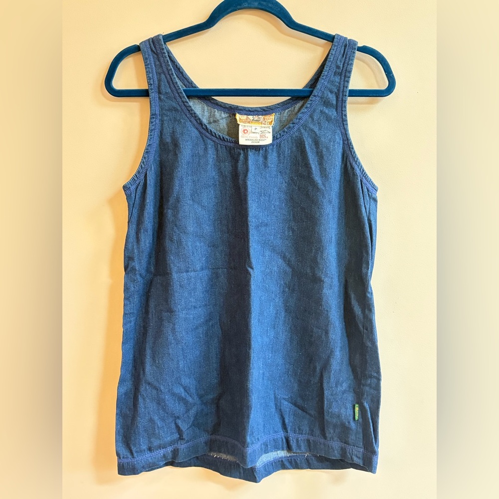 Gene Ewing Bis Bis USA Blue Cotton Tank Top Shirt Blouse, Western Casual Comfy